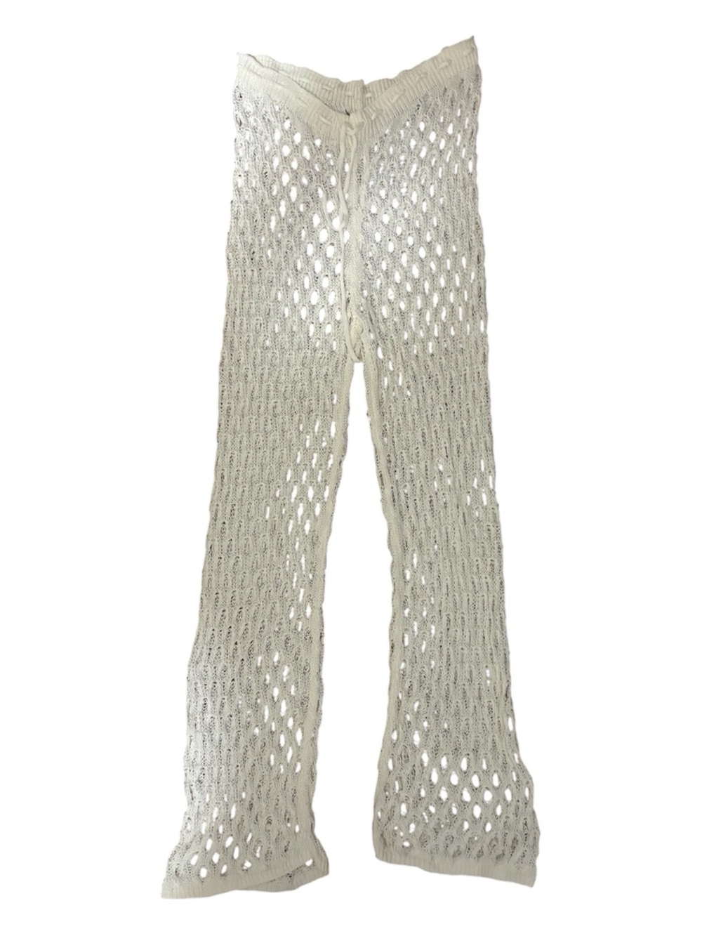 White Open-Knit Crochet Pants